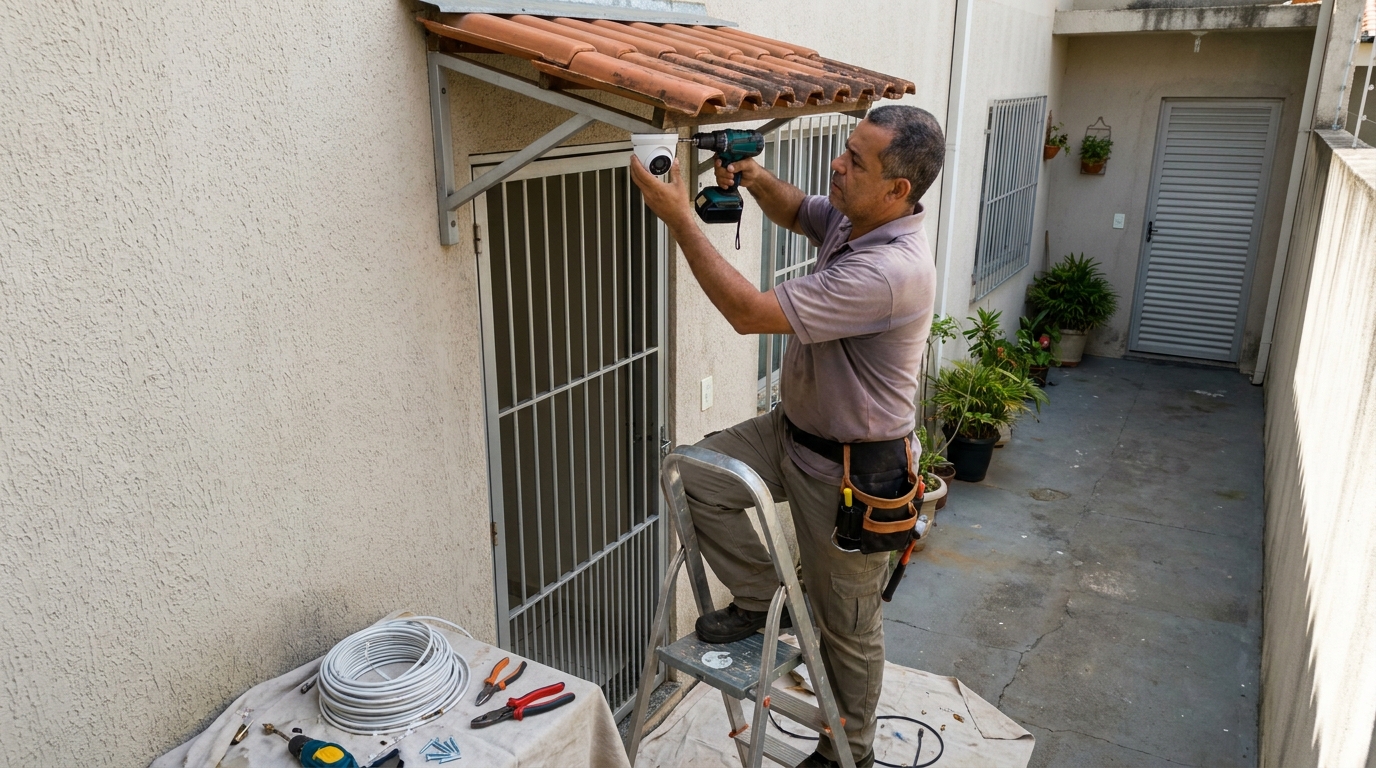 Eletricista instalando cameras de seguranca em Divinópolis‑MG