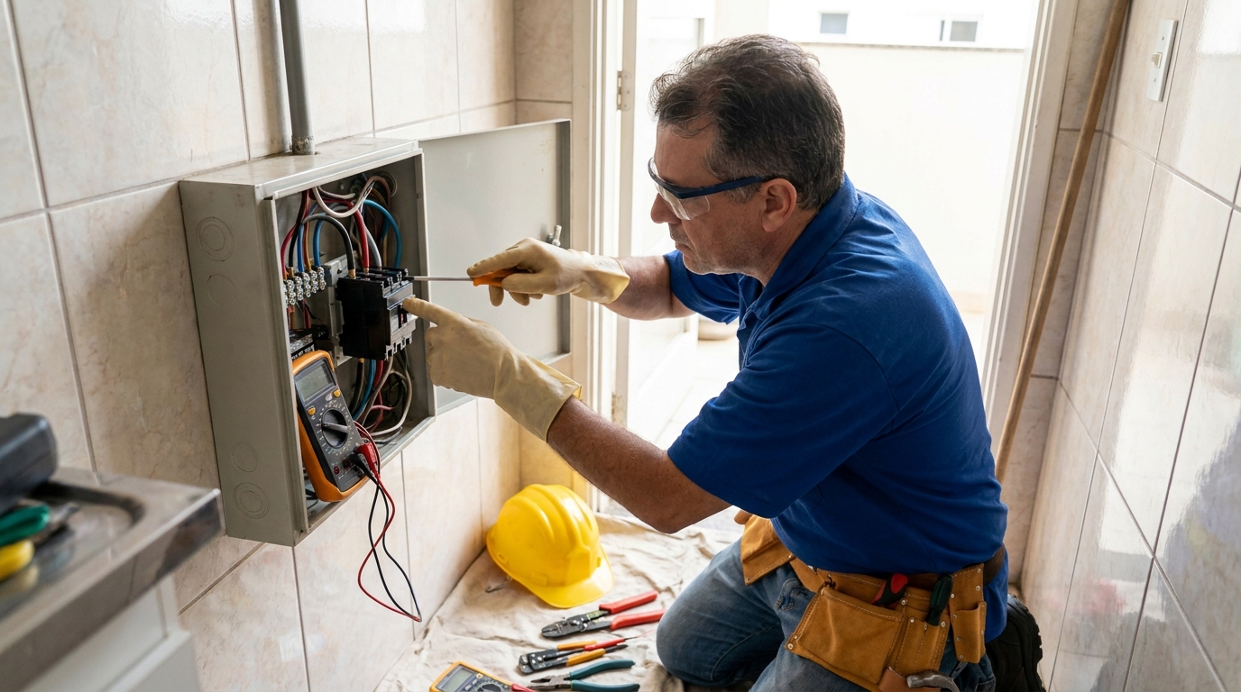 Eletricista instalando disjuntor em Divinópolis‑MG