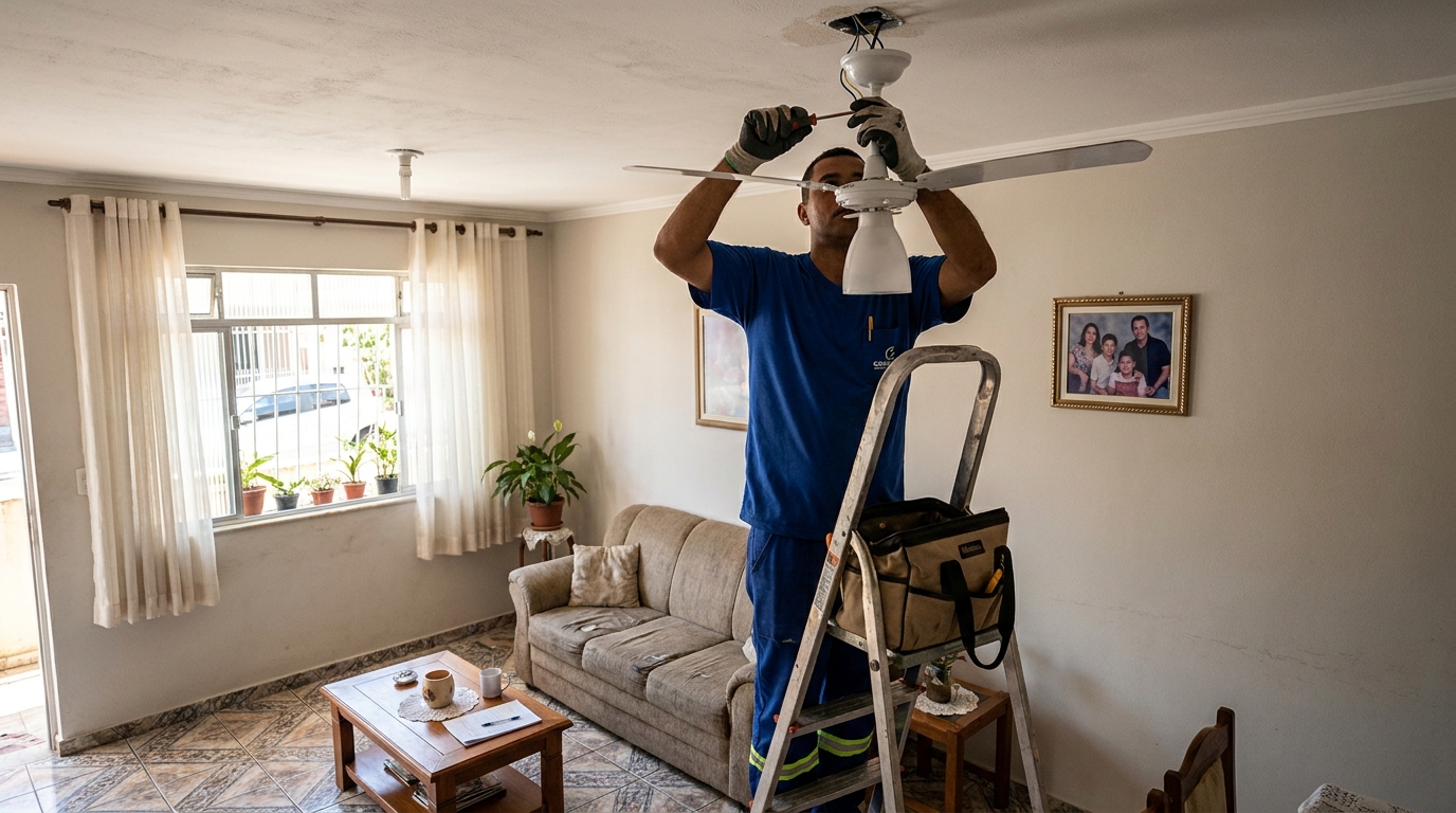 Instalacao de ventilador de teto residencial em Divinópolis‑MG